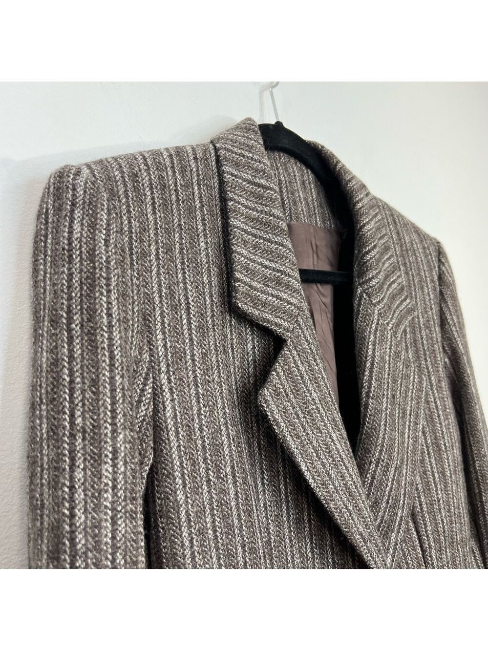 Vintage tailored preppy old money tweed stripe brown fitted jacket blazer - Picture 5 of 11